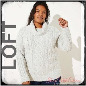 LOFT Bone Chunky Cable Knit Cowl Neck Sweater NWT